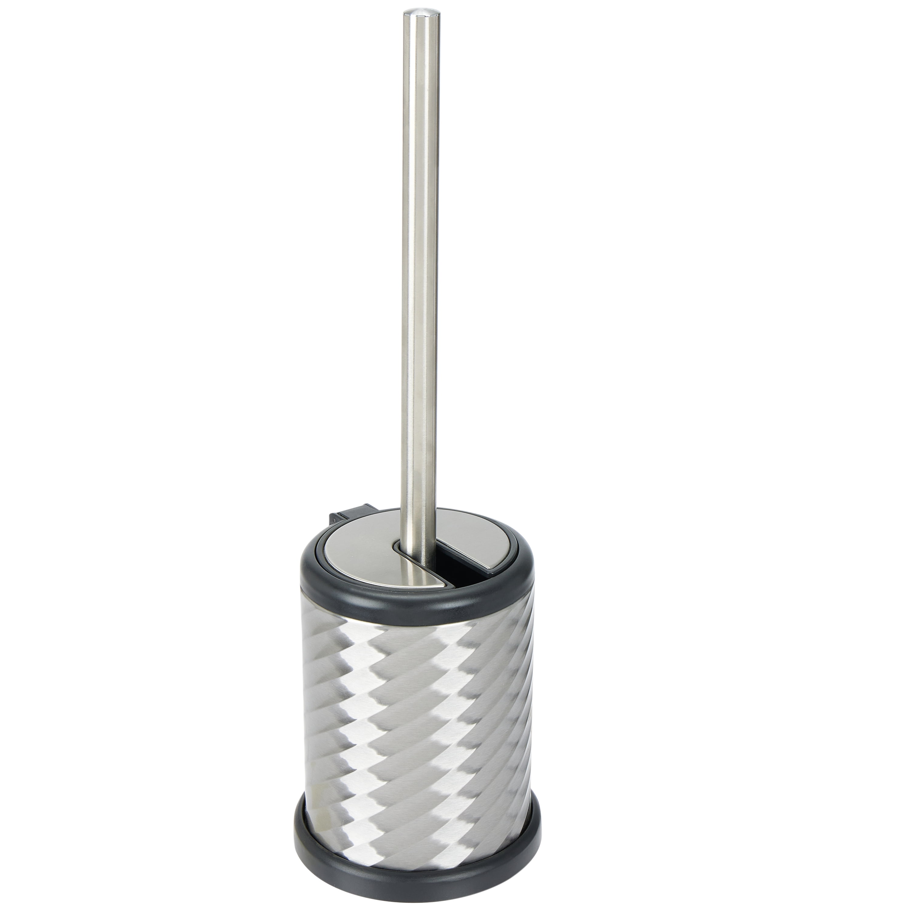 Bath Bliss 2 Pack Self Closing Lid Toilet Brush and Holder in Stainless Steel Swirl