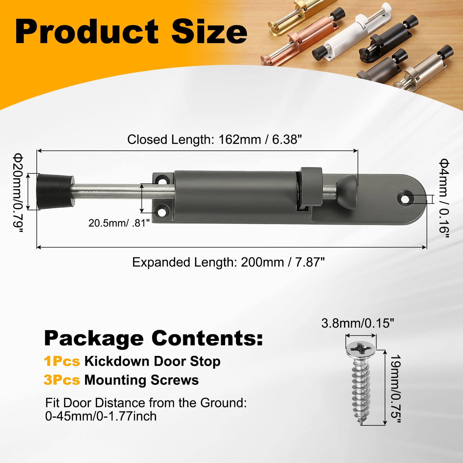 Uxcell Kickdown Door Stop, Zinc Alloy Spring Loaded Telescopic Step On/Off Adjustable Heavy Duty Foot-Operated Door Stop Holder for Ground Gap 0-45mm, Gray