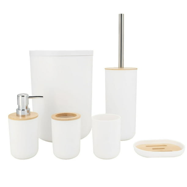 Juego de 6 Piezas para Baño | Set de Accesorios de Plastico Para Baño | Kit de 6 pzas Modernos para Baño | Accesorios de Bambu