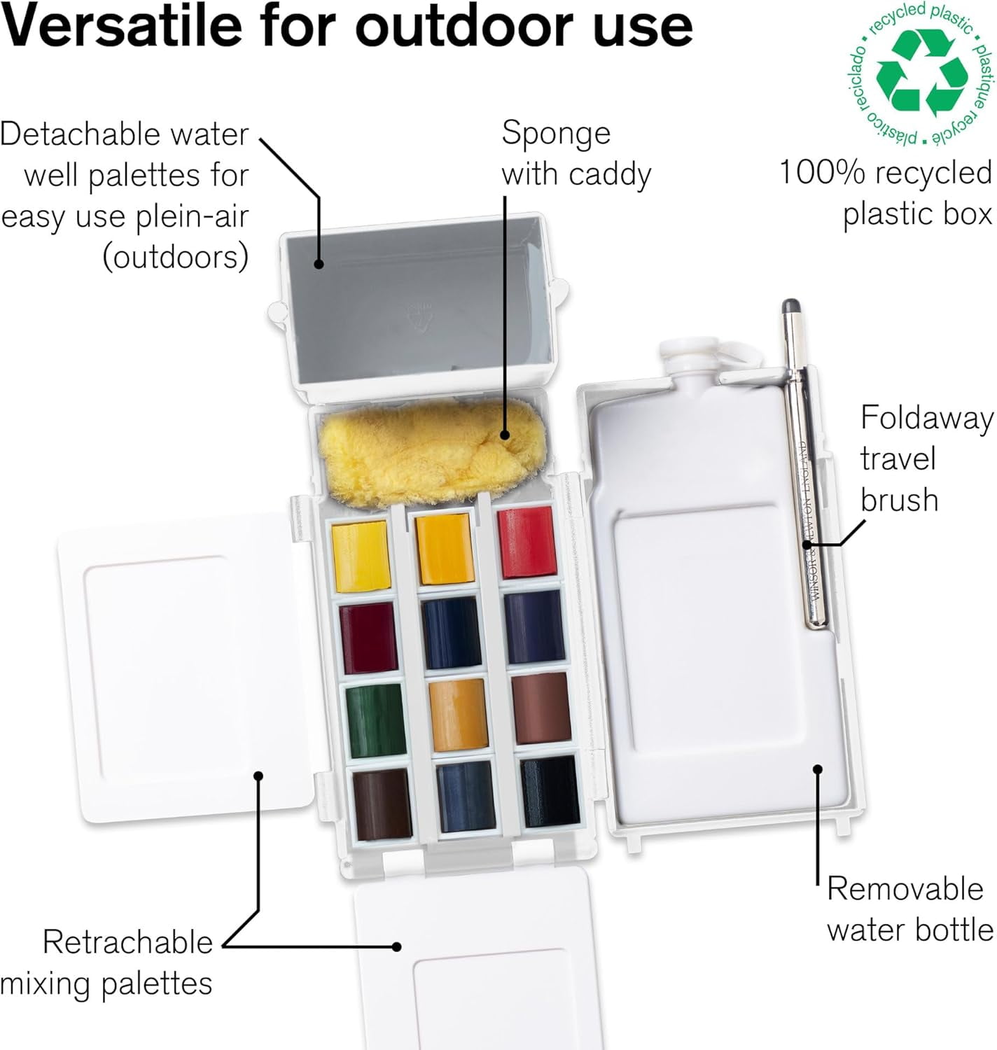 Winsor & Newton Professional Watercolor Paint Set, Compact Set, 12 Half Pan and Accessories