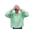 thumbnail image 2 of Sedceaty Women's V Neck Sweaters, Classic Heart Long Sleeve Bat Print Loose Fit Knitted Tops, 2 of 4