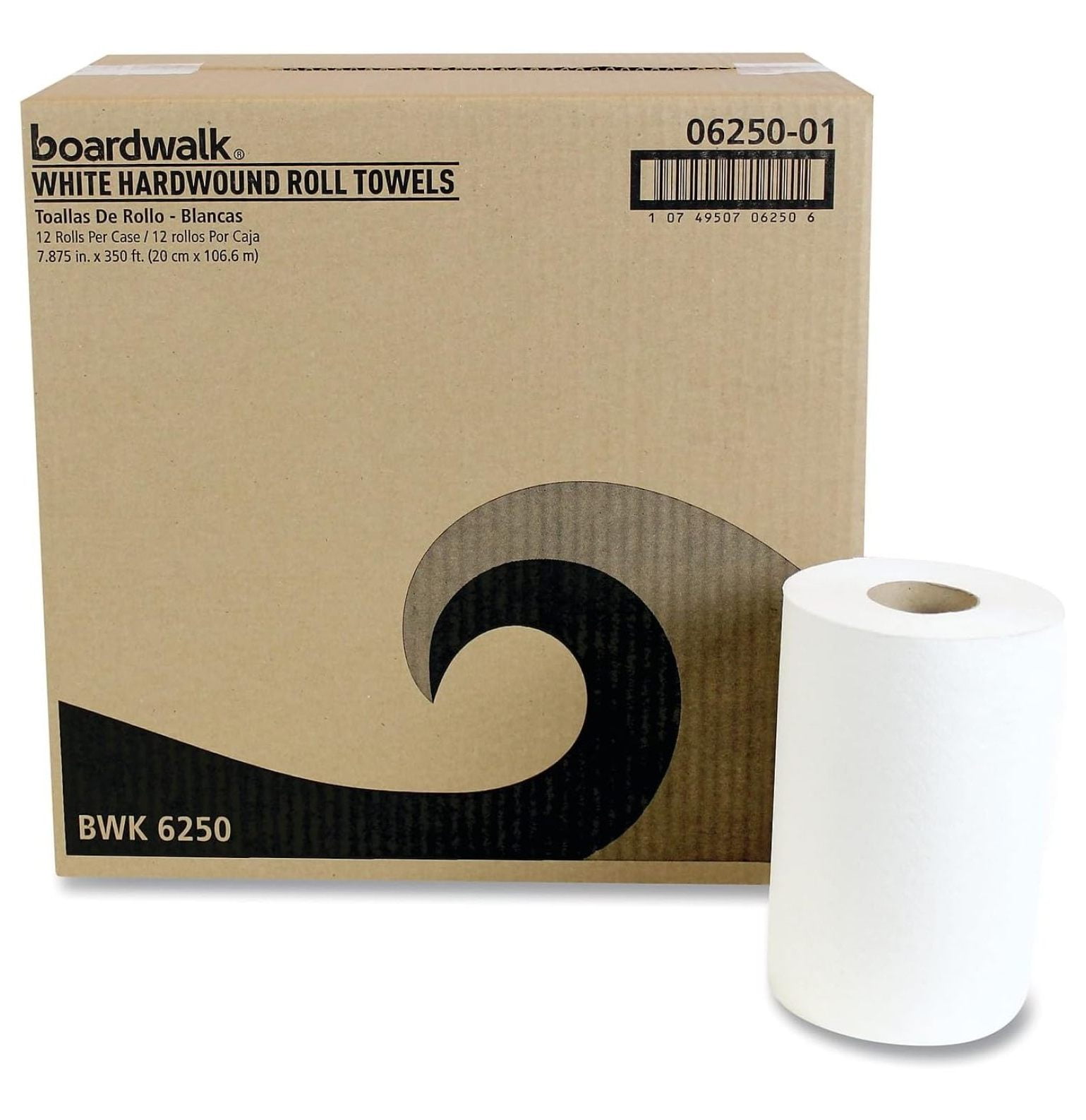 Hardwound Paper Towels, Nonperforated 1-Ply White, 8" W, 2" , 350'/Roll