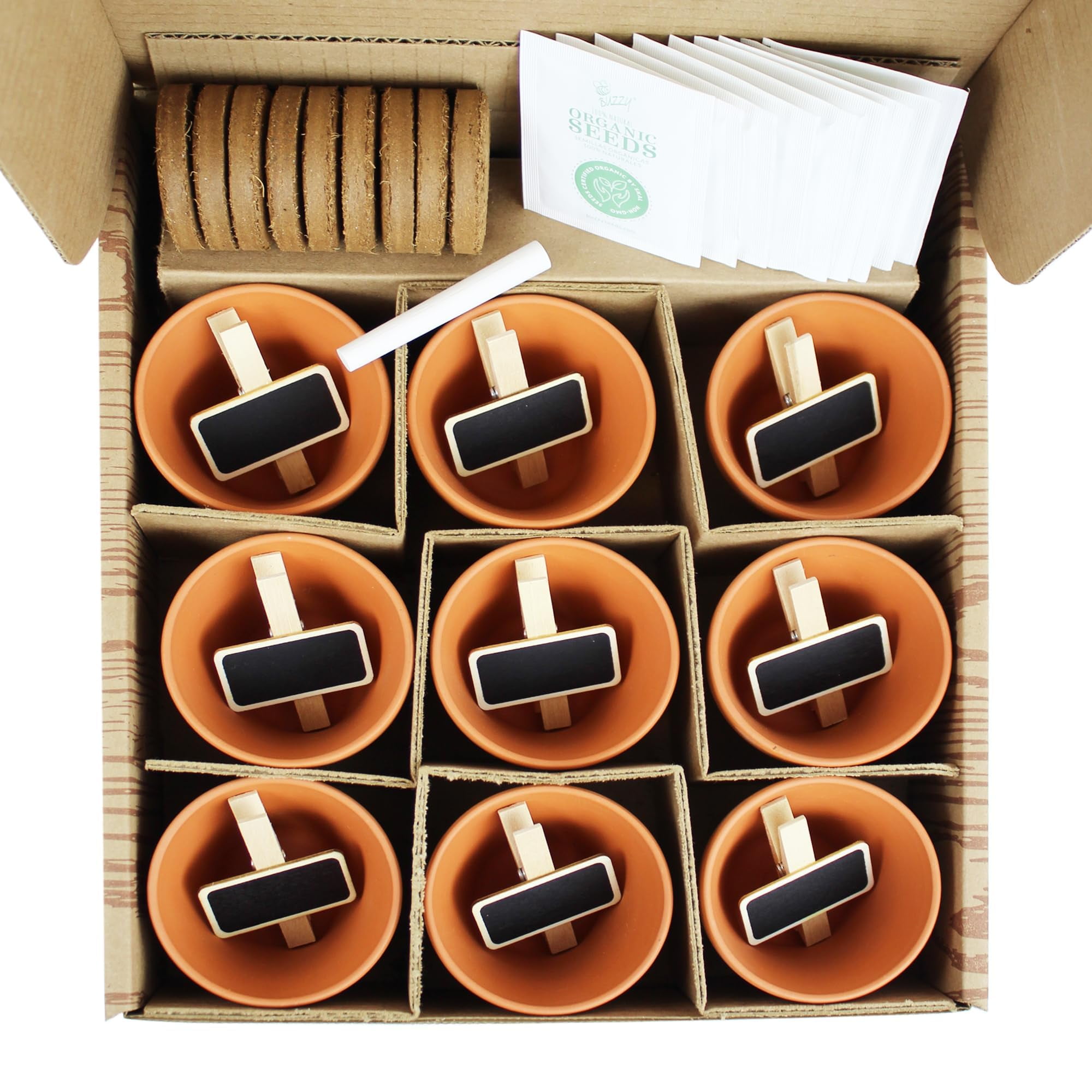 Buzzy Seeds Organic Indoor Herb Garden Starter Kit 9 Varieties