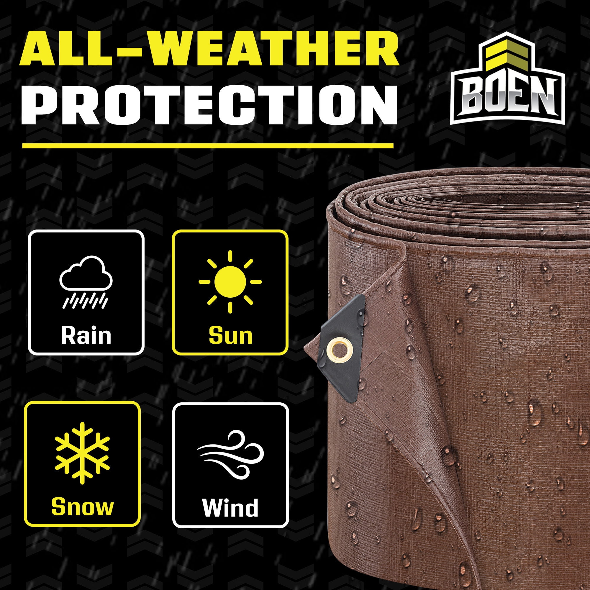 BOEN Ultra Heavy-Duty Tarp, 12 ft x 20 ft, 16 Mil Thick, Brown, Waterproof