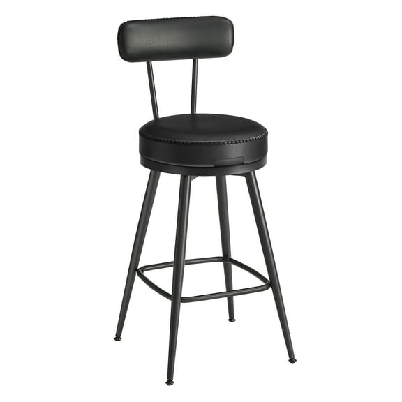 VASAGLE EKHO Collection - Bar Stools Set of 2, Swivel Counter Bar Stools with Backs, Synthetic Leather with Stitching, Mid-Century Modern, 25.6-Inch Tall, Kitchen Home Bar, Ink Black