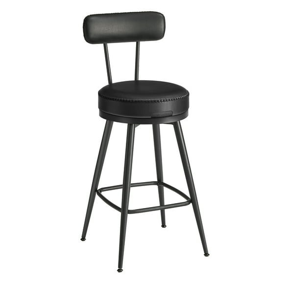 VASAGLE Collection EKHO - Tabourets de Bar Lot de 2, Tabourets de Bar Pivotants avec Dossiers, Cuir Synthétique avec Coutures, Style Mid-Century Modern, 25.6 Pouces de Haut, Cuisine Maison Bar, Noir Encre