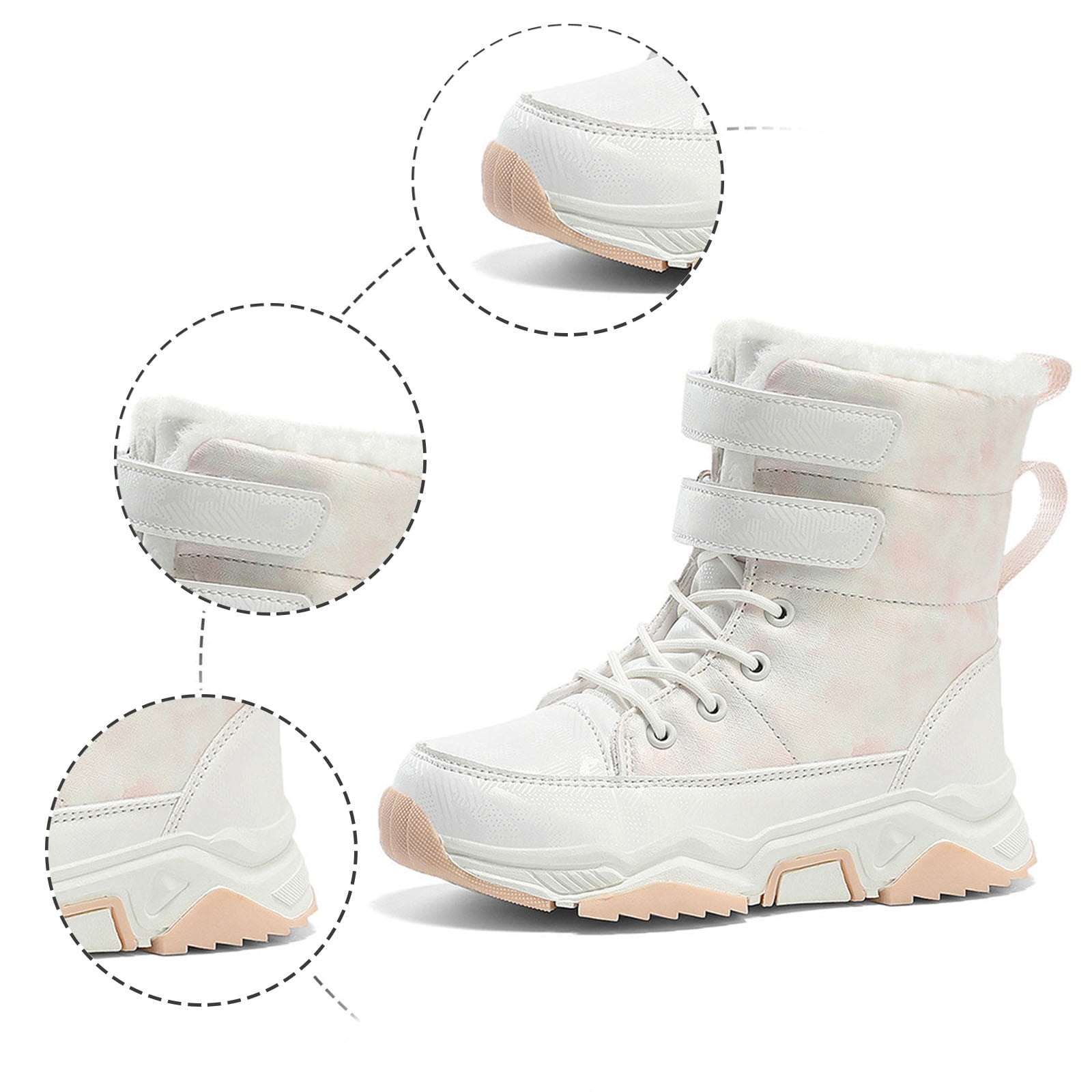 Zecgelong Fashion Autumn Children Girls Sports Shoes Flat Thick Bottom Non Easy To Wear PU Upper Comfortable Snow Boots Girls' Rain Bootsâ 6-7 Years
