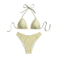 thumbnail image 7 of Women's Two Piece Bikini Swimsuit Halter Back Tie Top Triangle Bottom String Polka Dot Bikini Sets(Light Yellow,XS), 7 of 7