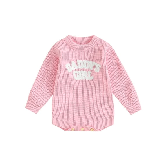 Daddy's Baby Girl Knit Sweater Romper Long Sleeve Crew Neck Bodysuit Sweatshirt Newborn Onesie