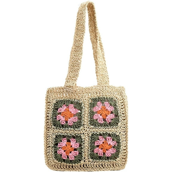 Kukuzhu Crochet Beach Bag, Summer Cute Straw Tote Bags Woven Beach Bag Knit Bags for Women Crochet Purse