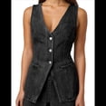thumbnail image 1 of Conjunto de Dos Piezas de Mezclilla para Mujer, Informal, Sin Mangas, con Cuello en V, Chaleco Vaquero y Pantalones Cortos de Cintura Alta, Conjunto Deportivo Negro M, 1 of 10