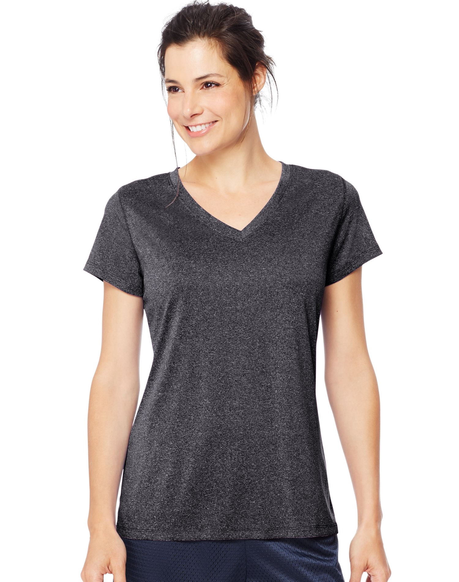Hanes T-Shirt Sport Chiné Performance Col en V pour Femmes, P, Ébène Chiné