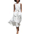 thumbnail image 2 of Blmnix Tank Women Dress Flowy Dresses A Line Dresses Linen Dress Petticoat Cocktail-Length Sleeveless Crew Neck White Belted Casual Summer Dresses for Women XXXL, 2 of 7