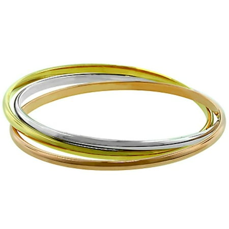 Kate Bissett BC00016T-V00 14k Gold and Genuine Rhodium Plated Interwoven Triple Hoop Bangle Bracelet in Tritone