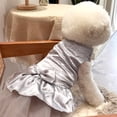 thumbnail image 3 of Reheyre Pet Dress Shiny Rhinestone Stand Collar Soft Comfortable Eye-catching Shirring Princess See-through Mesh Bow-knot Decor Pet Wedding Dress Dog Clothing, 3 of 8