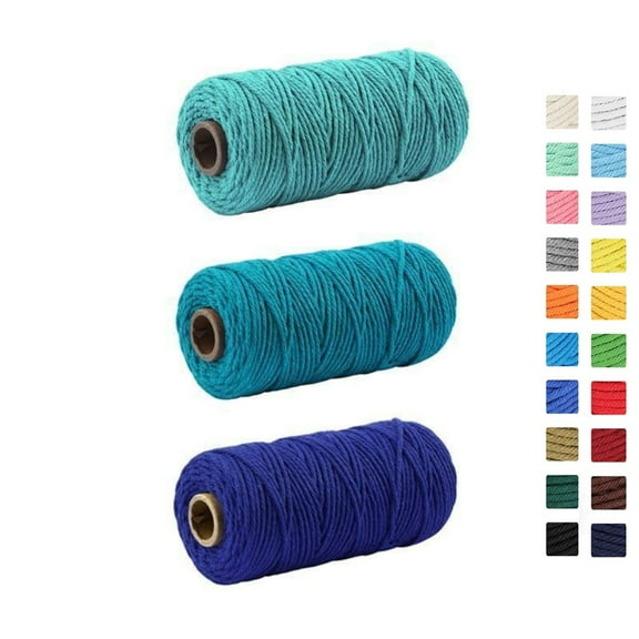 3 Rolls Colored Macrame Cord, 2mm x 109yards Natural Cotton Twisted Rope DIY Crafts Supplies Macrame String Cotton Craft Cord for DIY Knitting,Wall Hanging, DIY Wedding Decor, Crafts