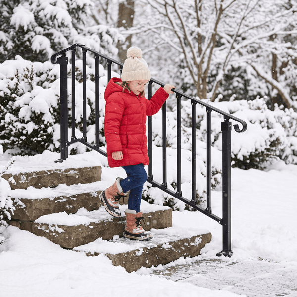 4‑Tier ABS Plastic Handrail for Patio Courtyard Stairs, Matte Black