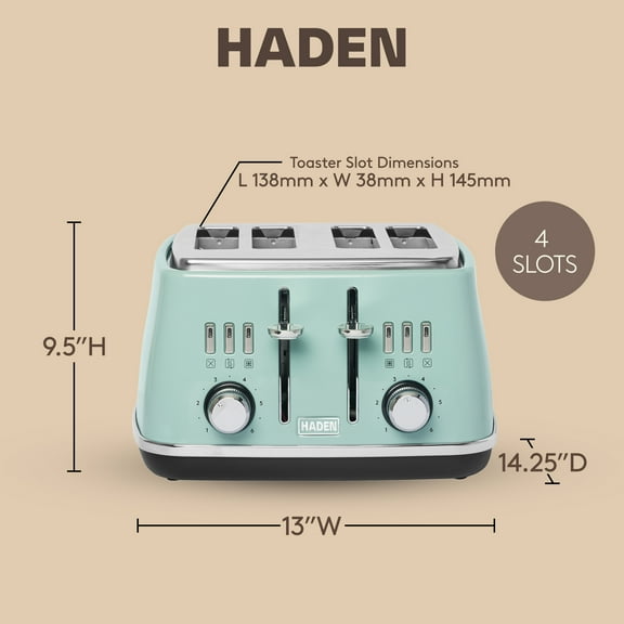 Open Box Haden 4 Slice Extra Wide Slot Stainless Steel Toaster w/Tray, Sage
