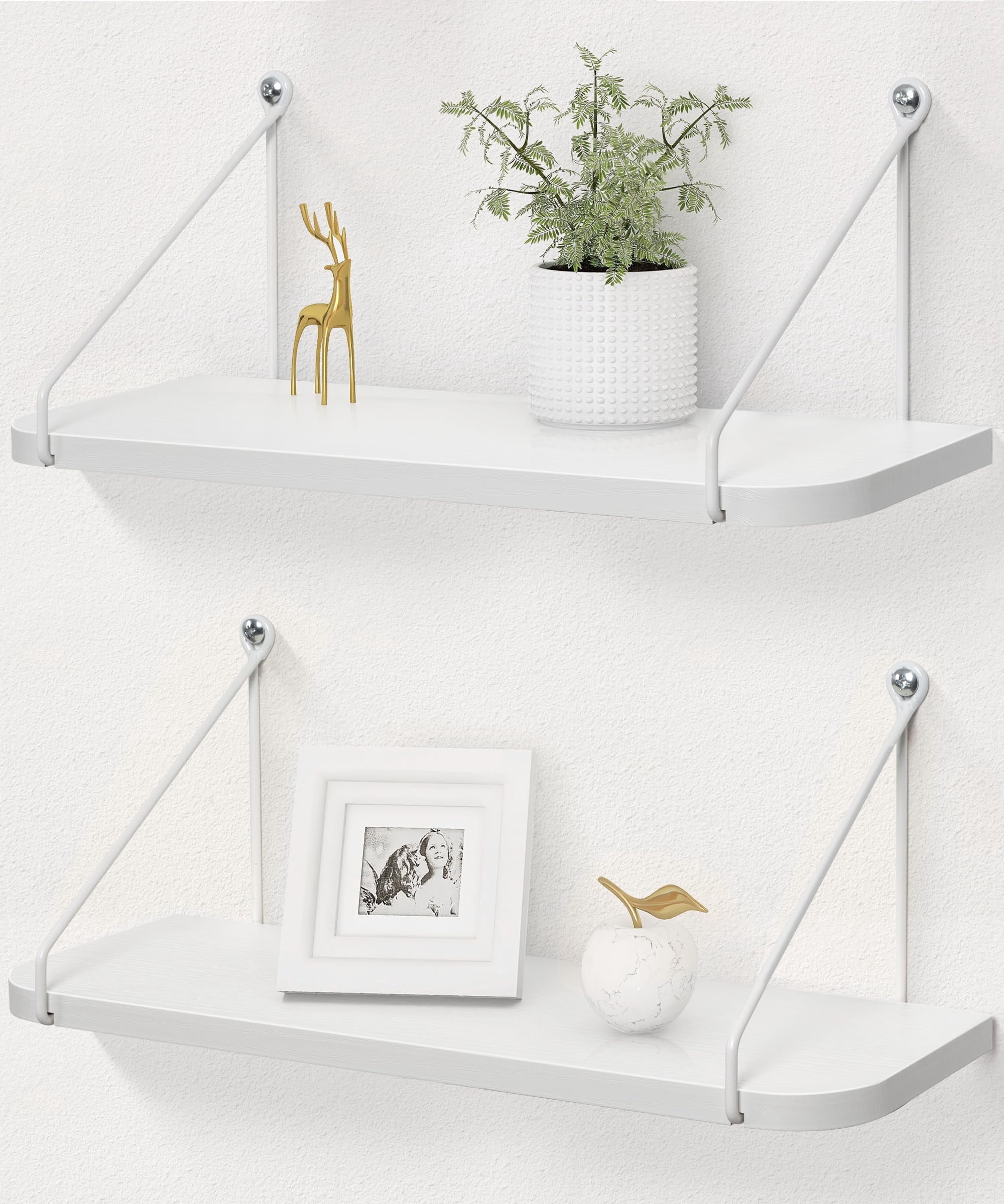 Sumgar Floating Shelves Bathroom 16in White Hanging Shelf Set of 2 for Room Wall or Over Toilet, Modern Storage Shelving Display Organizer for Bedroom