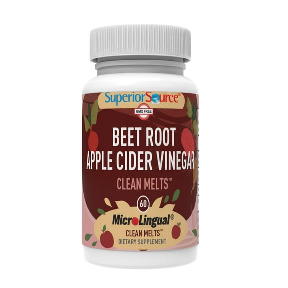 Superior Source Beet Root & Apple Cider Vinegar Clean Melts - Premium Energy Supplement & Nitric Oxide Booster - Organic, Non-GMO & Preservative-Free - 60 MicroLingual Tablets