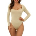 thumbnail image 1 of INSPIRAR CHIC Body de Manga Larga para Mujeres Shapewear Ajuste Slim Cuello Cuadrado Leotardo Mono Tops L Caqui, 1 of 5