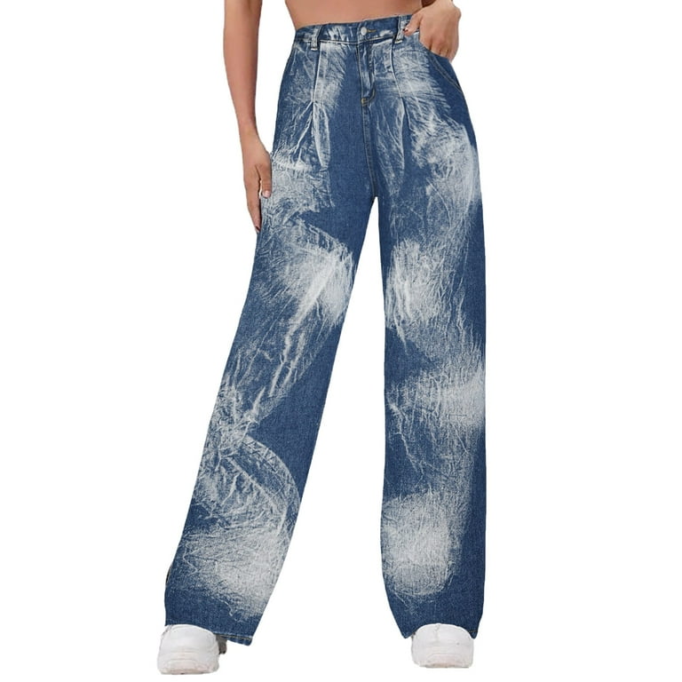 Quealent plus Size Womens Pants Street Loose Cargo Pants Pockets Jeans  Trousers on Denim Denim Women Pants Blue 5XL 
