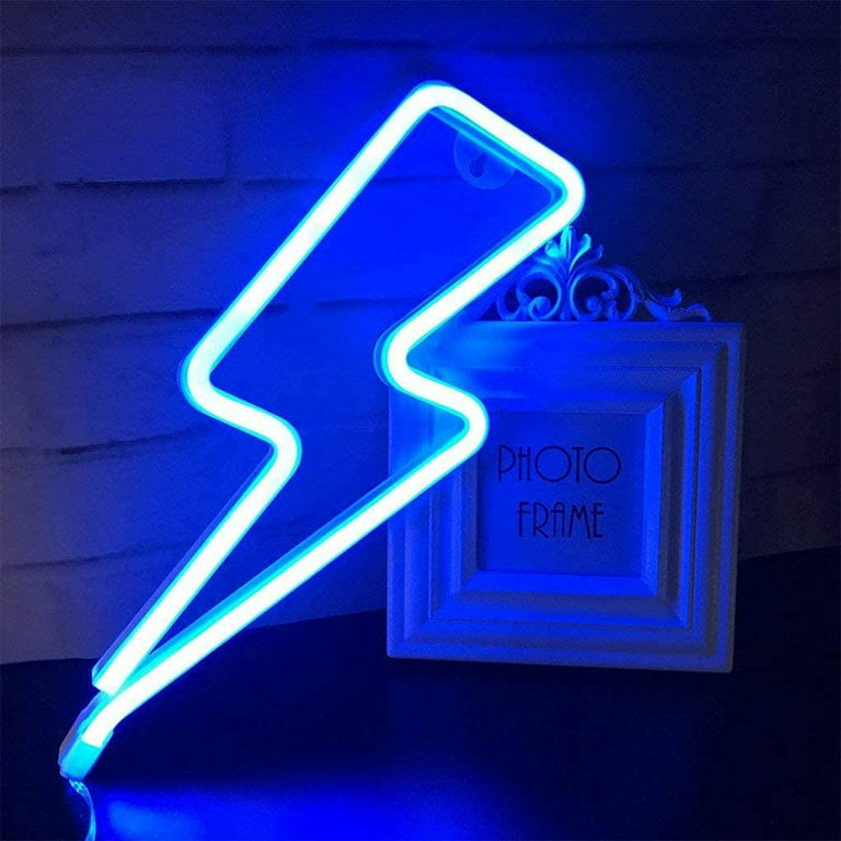 Lightning Neon Sign Lights, LED Neon Wall Light Night Lights, Battery or USB Powered Neon Lights for Decor, Bedroom, Kids Room, Living Room, Party, Christmas (Blue) -