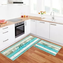 Teal Kitchen Rugs and Mats Non Skid Washable, Turquoise Rug, Non-Slip Backing Kitchen Mat Set of 2 for Floor Kitchen Runner Rug Sets(17.3"x47.2" 17.3"x27.5", Turquoise 02)