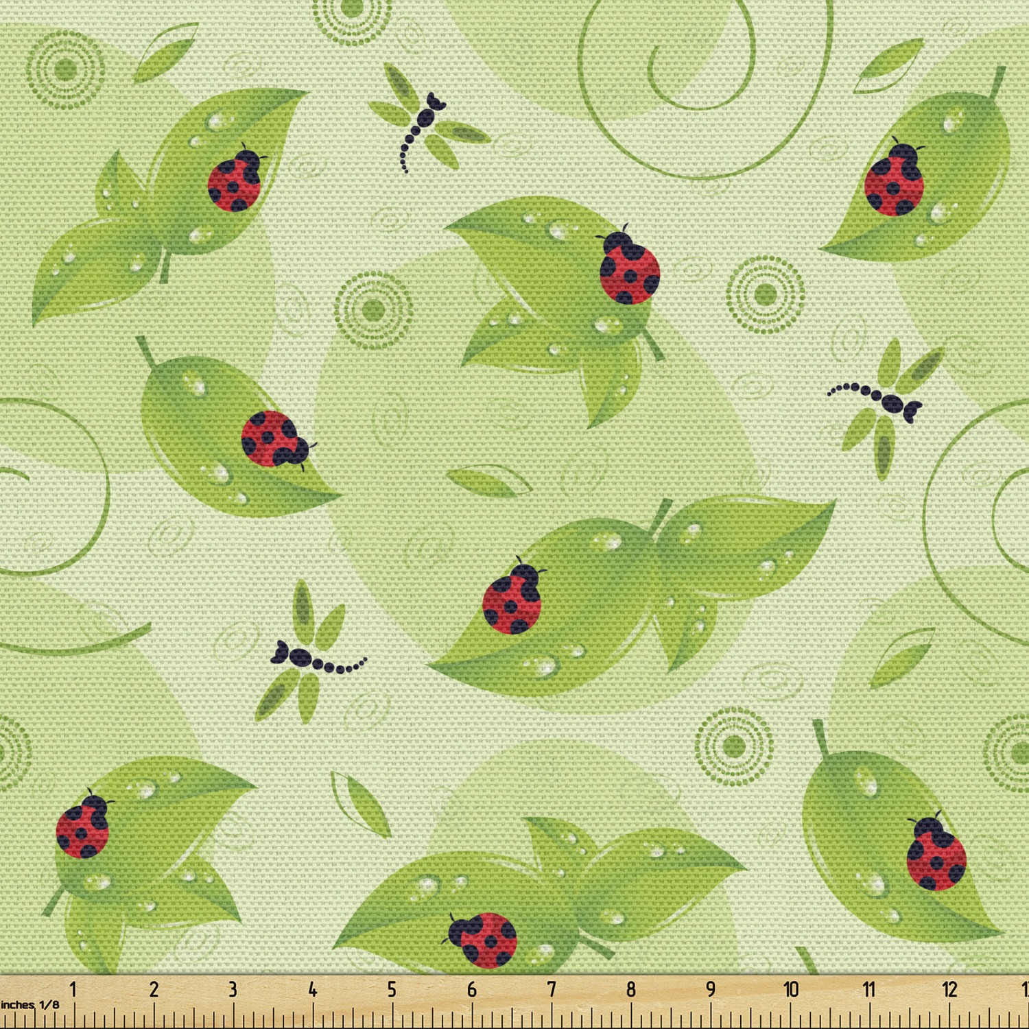 Ladybug Upholstery Fabric by the Yard Ladybugs on Leaves with Abstract