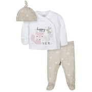 Wonder Nation Baby Girl Outfit Take Me Home Shirt, Cap & Footed Pant, 3-Piece Outfit Set