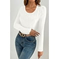 thumbnail image 3 of Ladybranch Womens Long Sleeve Water Ripple Fitted Top Slim Fitted Trendy Top Blouses Soft White, 3 of 5