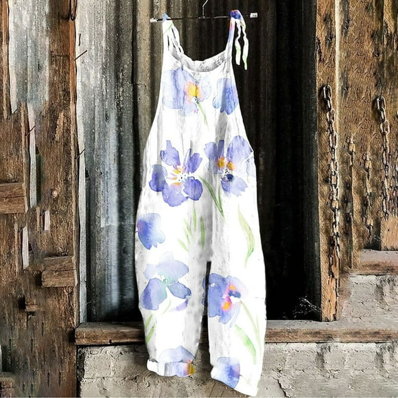 Pants For Women Trendy 2023 Women Ladies Printed Summer Sleeveless Backless Loose Long Playsuits Rompers Jumpsuit White Xl