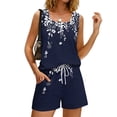 thumbnail image 4 of Sewkxo Two Piece Sets for Women Summer Lounge Short Sets Tank Square Neck Sleeveless Beach Suit With Pocket,Navy 3XL, 4 of 8