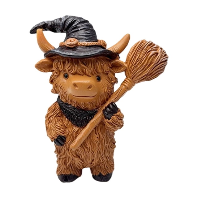 WFDC Halloween Highland Cow Figurine Tabletop Decor Highland Cow Table Block Sign Highland Cattle Highland Cow Gnomes Resin Figurine Statue Farmhouse Table Home Decor,4x3x2 Inches,Style D
