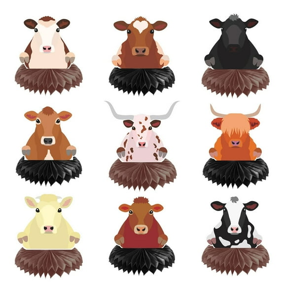 Pack de Fête Cowboy - Ensemble de Décorations Western en Nid d'Abeille 9 Pcs pour Anniversaires, Baby Showers et Fêtes à Thème Western. Parfait pour Ambiances de Ferme!