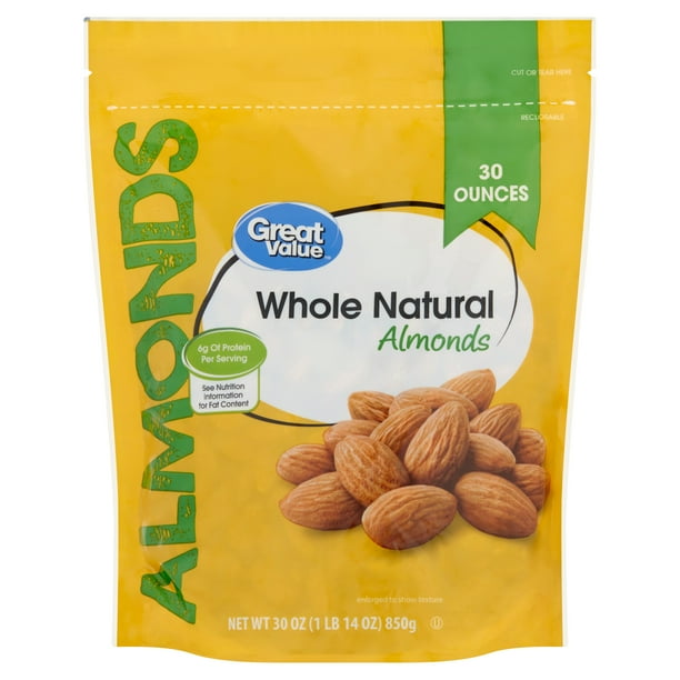 Great Value Natural Whole Almonds, 30 oz