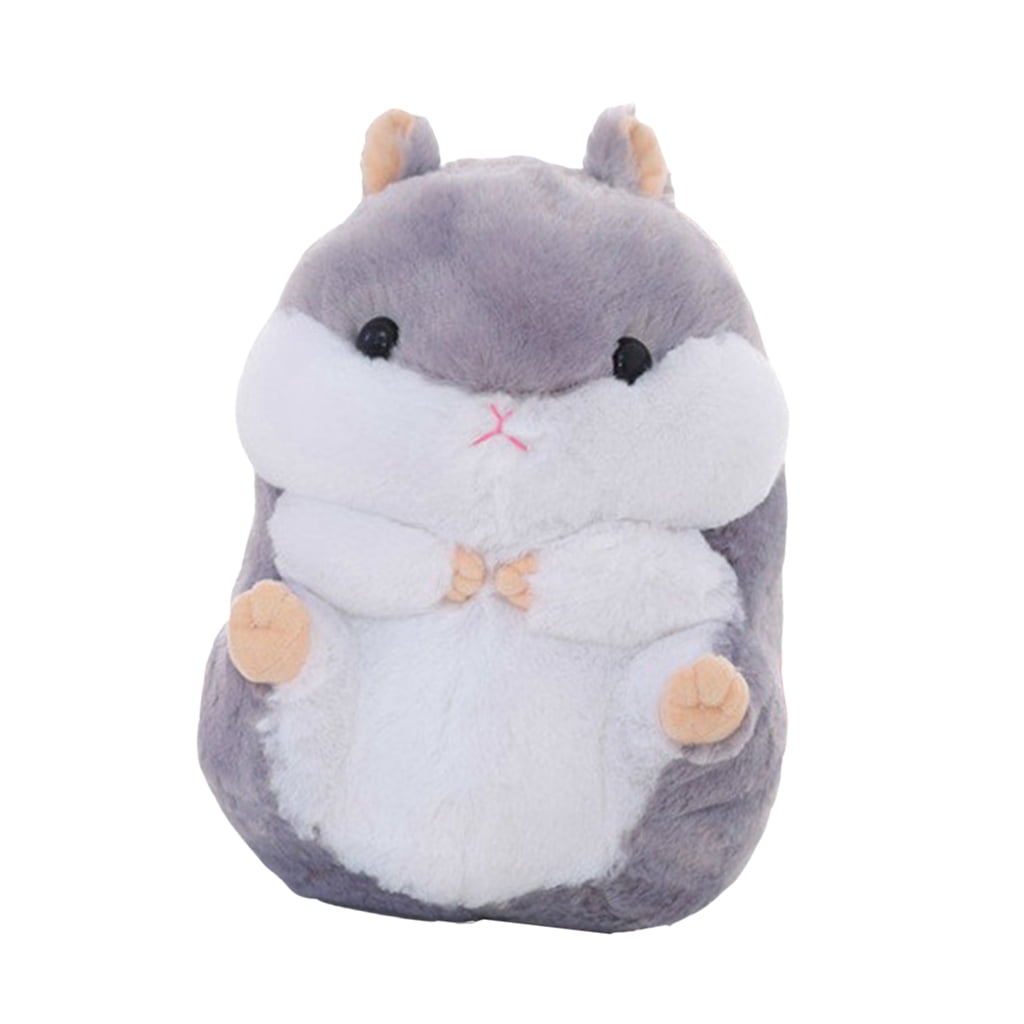 Dualoai Cute Plush Doll Toy Stuffed Hamster Pillow Bolster Cushion Gray