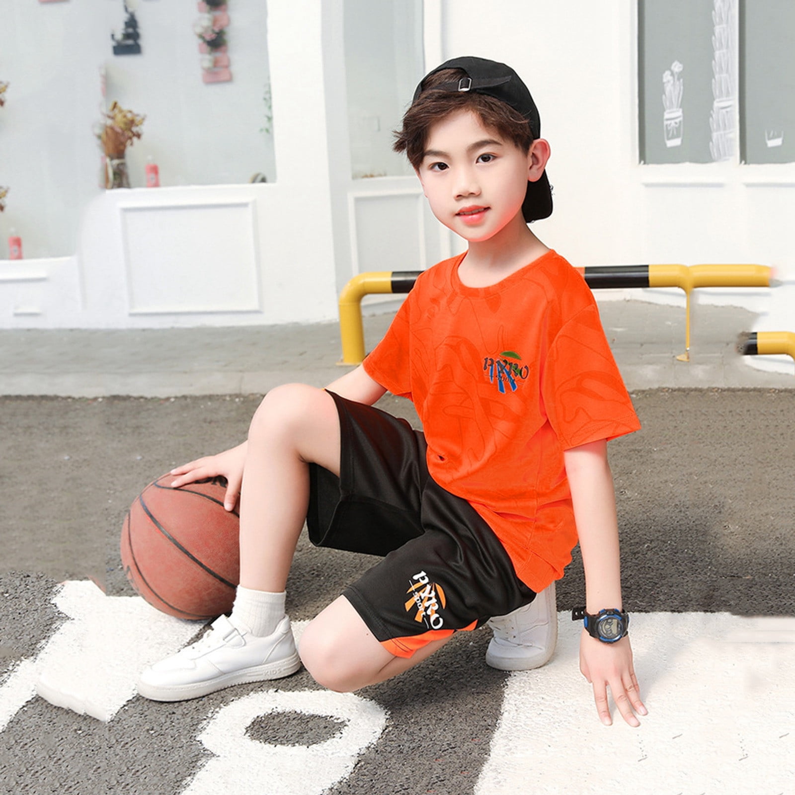Boys Outfit Sets Summer Quick Drying Sports Set Wicks Sweat Short Sleeved Shorts Two Piece Basketball Suit With Pocket Fall Clothes Sets 14-15 Years