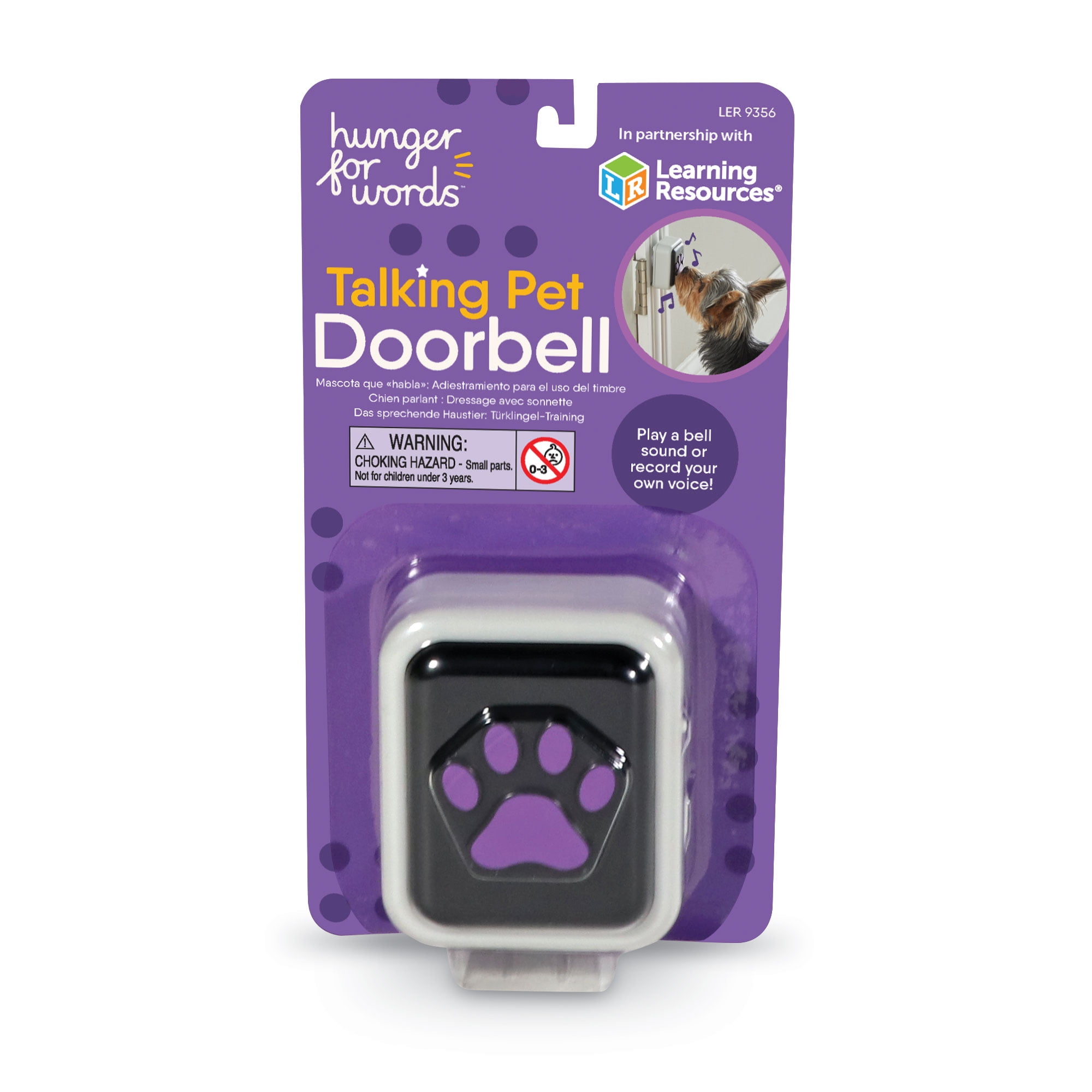 Hunger for Words Talking Pet Doorbell - Recordable Dog Training Toy, Multi-Color