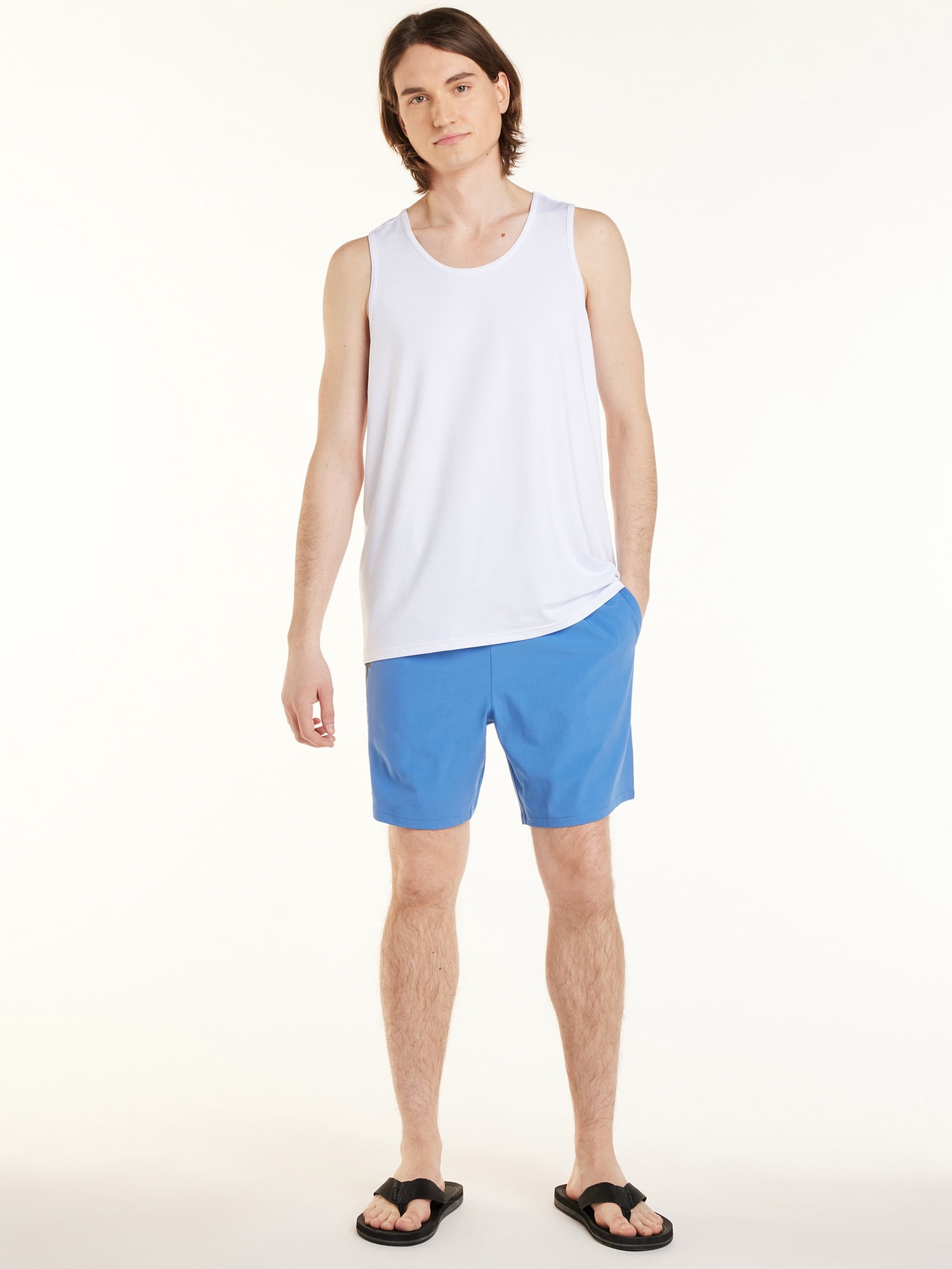 Reebok Men's & Big Men's Solid Logo Swim Trunks with Compression Liner and UPF 50+, 7" Inseam, Sizes S-2XL
