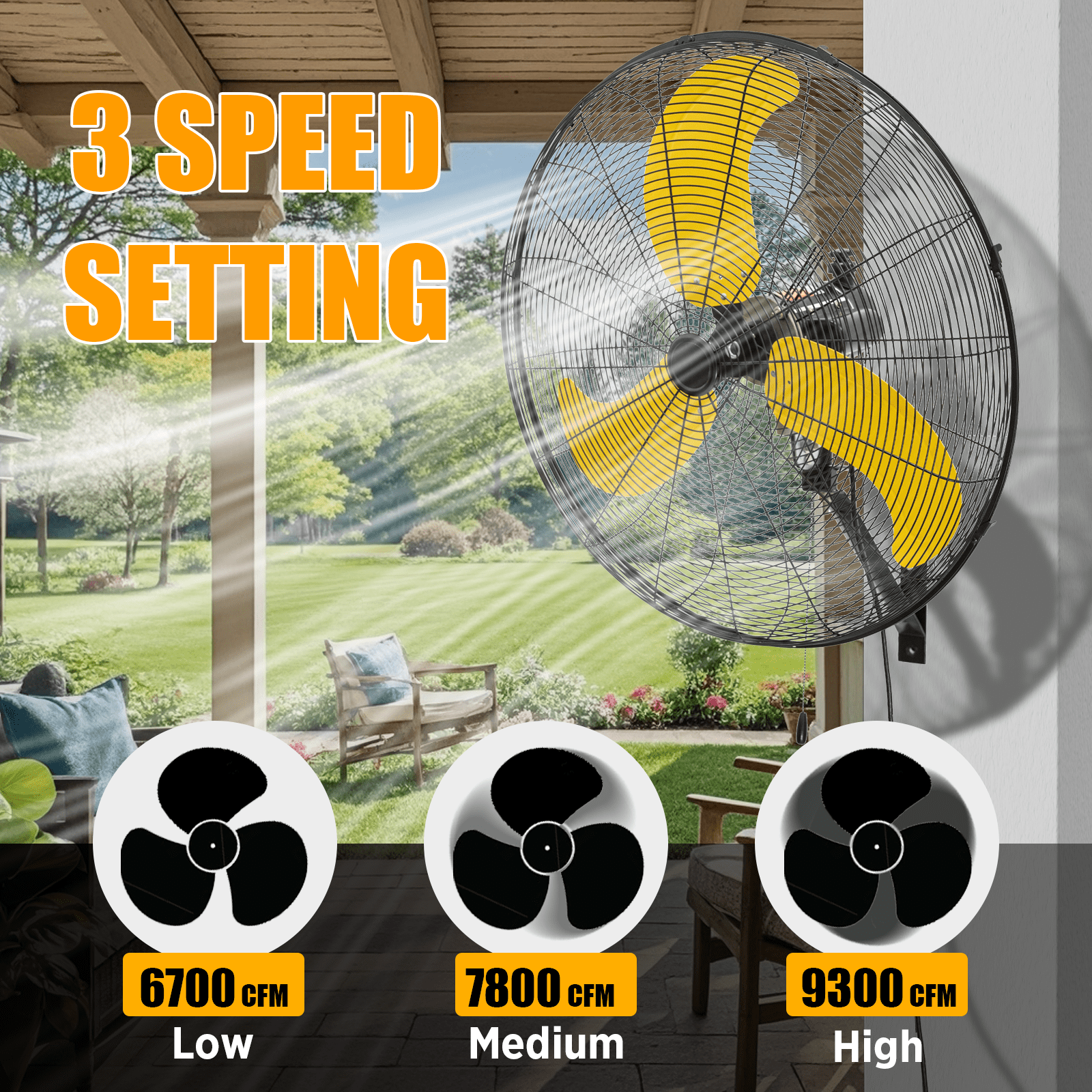 9300 CFM 30" Outdoor Wall Mount Misting Fans, High Velocity 3-Speed Waterproof Professional Oscillating Wall Fan, Heavy Duty Industrial Fan for Commercial, Garage, Warehouse, UL Listed