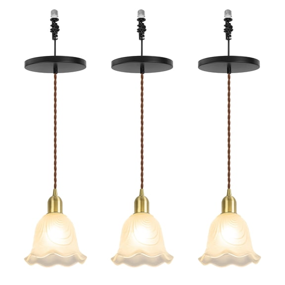 KAYYELAMP 3-Pack White Glass Flower Shade Hanging Light E26 Brass Base Adjustable Height Droplight Modern Design Pendant Light for Kitchen Island Sink Bedroom