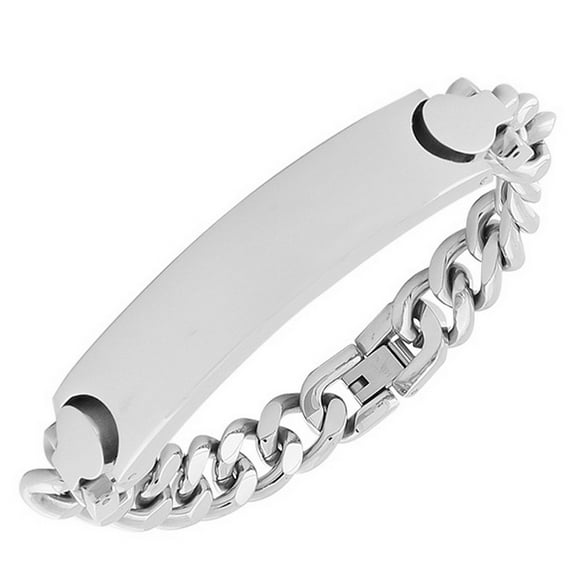 Stainless Steel Silver-Tone Link Chain Men's Bracelet