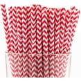 thumbnail image 1 of Pack of 150 Red Chevron Biodegradable 4-Ply Paper Drinking Straws (Compostable, Non-toxic, BPA-free), 1 of 3