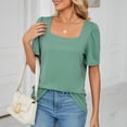 thumbnail image 3 of Gibobby Playera Corte clásico para Mujer Tops de color sólido para mujer, camisetas casuales de manga corta con cuello cuadrado, blusas holgadas, Tops(Verde,M), 3 of 5