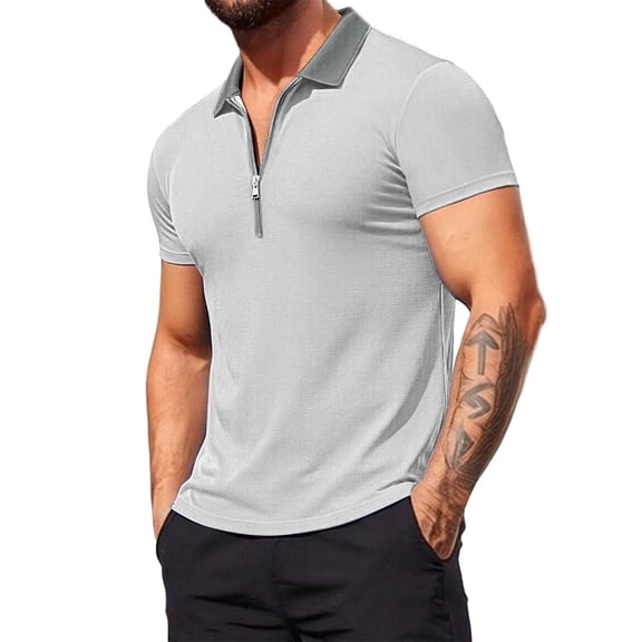 YLSDY Men's Color Block Short Sleeve Shirt, Lightweight Breathable Fitness Top for Training and Casual Wear Gray XL