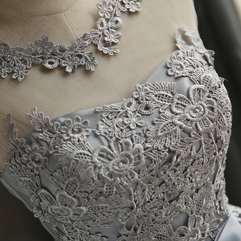 WHAMVOX Dark Grey Women Lace Dress for Wedding Party Made of Premium Lace  and Cotton Comfortable Elastic Fit Short Prom Dress Size XL - Walmart.com