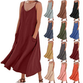 thumbnail image 3 of Women V Neck Long Dress Wine-Adjustable Suspender with Adjustment Buckle Solid Color Sleeveless Dress with Pockets S, 3 of 7