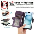 thumbnail image 2 of Compatible with iPhone 13 Wallet Case with Credit Card Holder & Cash Slot, RFID Blocking Durable PU Leather Flip Magnetic Protective Stand Cover Wrist Strap Women Men,Darkpurple, 2 of 6