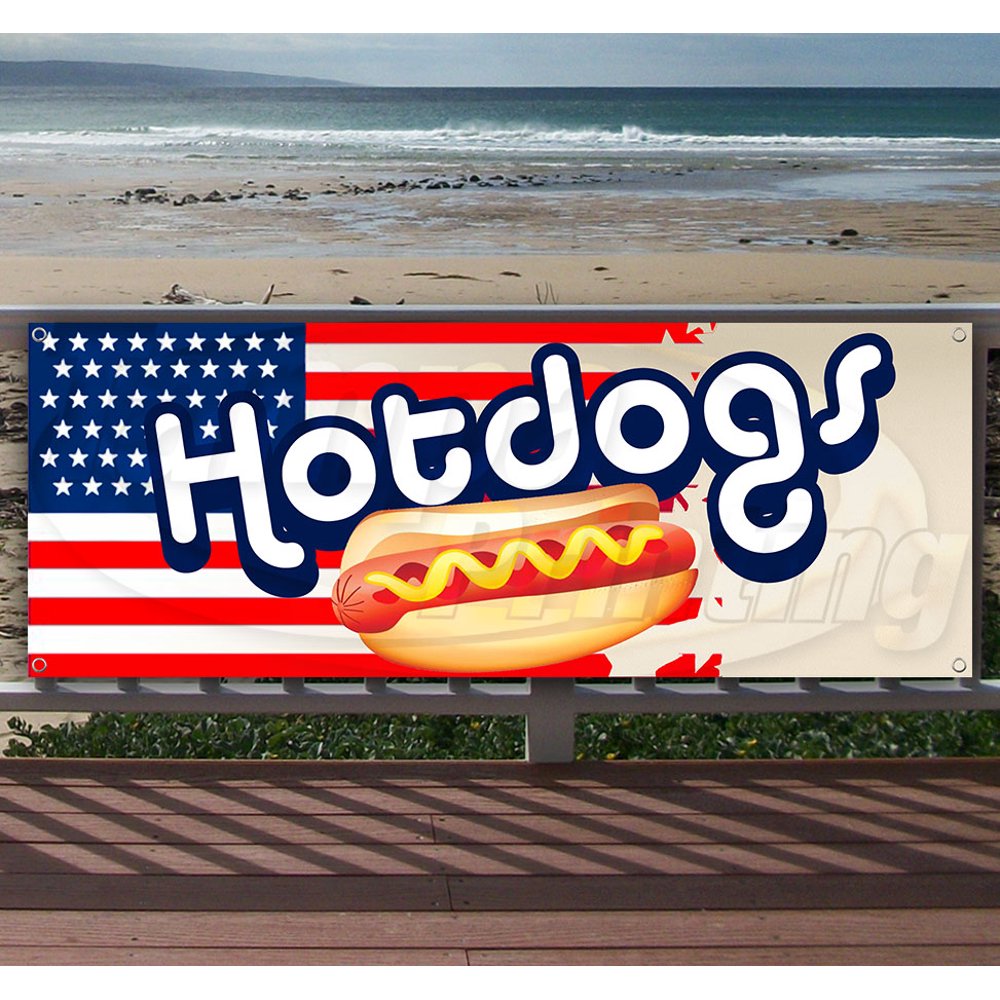 HOTDOGS 13 oz heavy duty vinyl banner sign with metal grommets, new